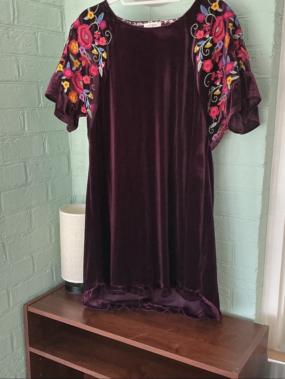 Umgee Deep Purple Velvet Shift Dress with Slight High-Low Hem
